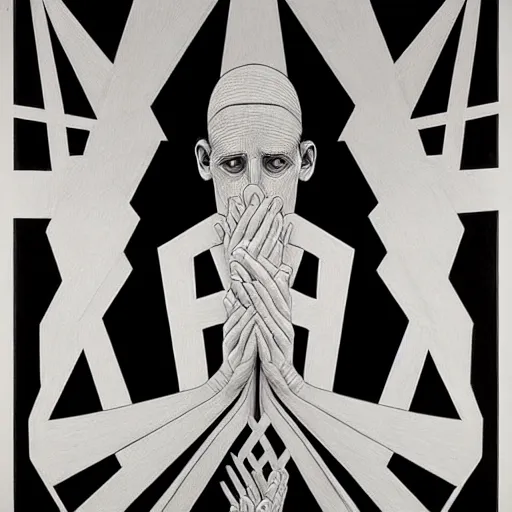 Image similar to white lithography print polish poster conceptual figurative post - morden monumental portrait made by escher, highly conceptual figurative art, intricate detailed illustration, controversial poster art, polish poster art, geometrical drawings