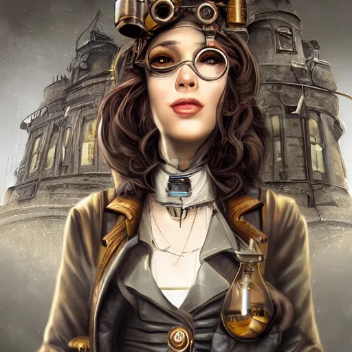 Image similar to steampunk scientist, portrait, medium shot, digital art, concept art, fantasy art, highly detailed, hd wallpaper, hdr, artstation, deviantart, behance