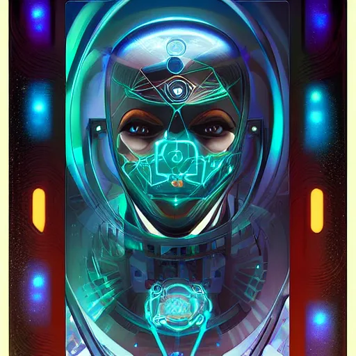 Prompt: Enigma, digital painting, card game illustration, Android Netrunner