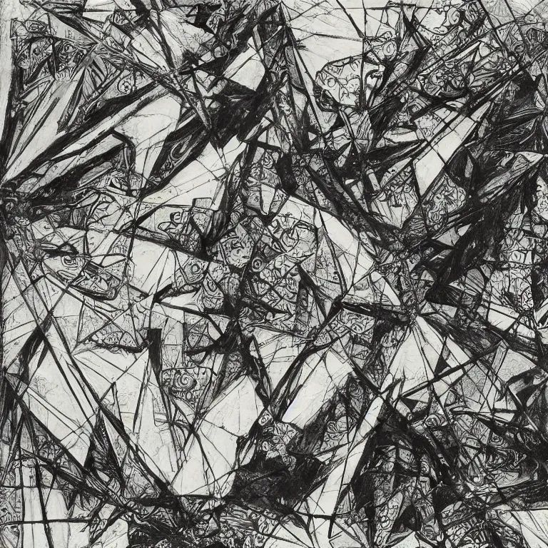 Prompt: Never-before-scene unique symbolist monochrome abstract artwork with a very creative composition and strong motifs.