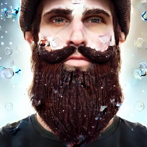 Image similar to strong attractive man face symettry brown beard with christmas hat masculine traits brown hair purple eyes clean skin ultra realistic highly detailed highly realistic 8 k photo realistic