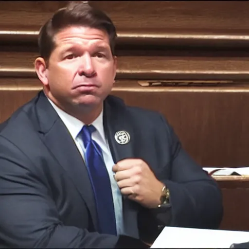 Prompt: ron desantis in a suit, sweating profusely