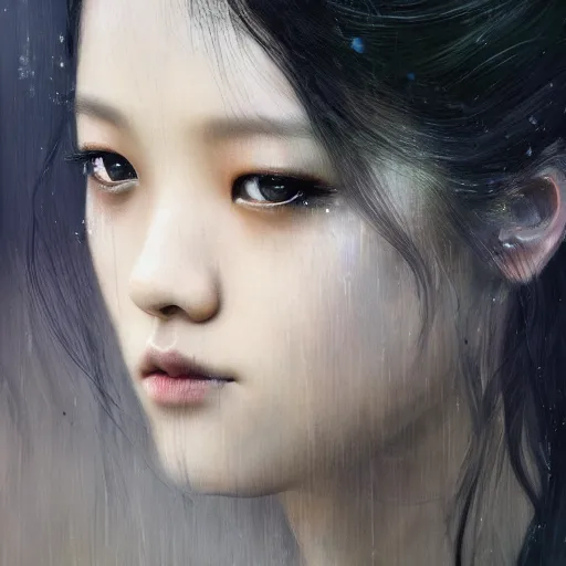 Prompt: jisoo of blackpink, snake, hyperrealistic portrait, bladerunner street, by karol bak and agnes cecile, album cover, fantasy art, photo realistic, dynamic lighting, artstation, poster, volumetric lighting, very detailed face, 8 k, award winning