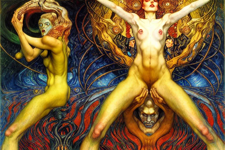 Image similar to Divine Chaos Engine by Karol Bak, Jean Delville, William Blake, Gustav Klimt, and Vincent Van Gogh, symbolist, visionary