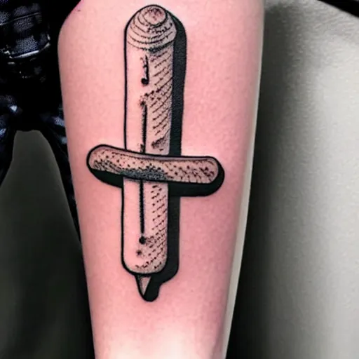 Prompt: a tattoo of a single churro stick