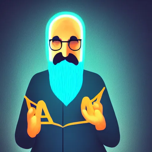 Image similar to Old mathematician with a beard holding a neon triangle in his hand , digital painting , digital art , artstation , devian art , HD , 4k