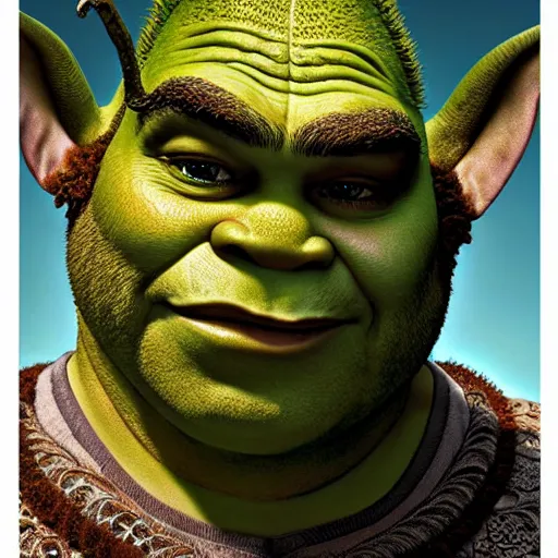 a beautiful detailed front view portrait of shrek with | Stable Diffusion