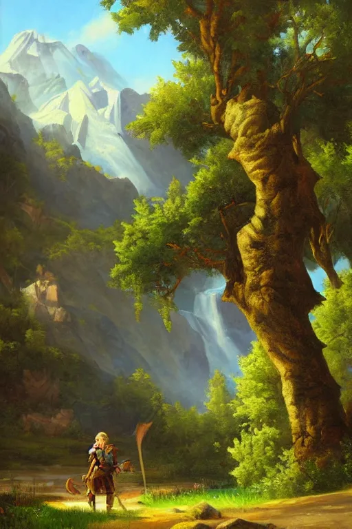 Image similar to asher brown durand oil painting on canvas hyrule legend of zelda