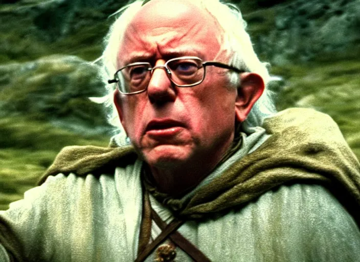 Image similar to film still of bernie sanders as frodo in lord of the rings movie, 8 k