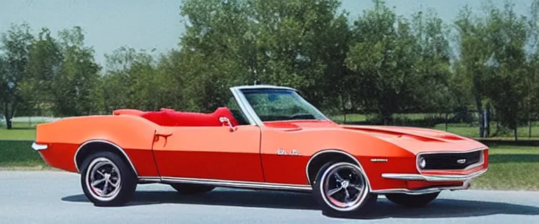 Prompt: Ermine White Chevrolet Camaro Z/28 Convertible (1967) with red interior, created by Barclay Shaw