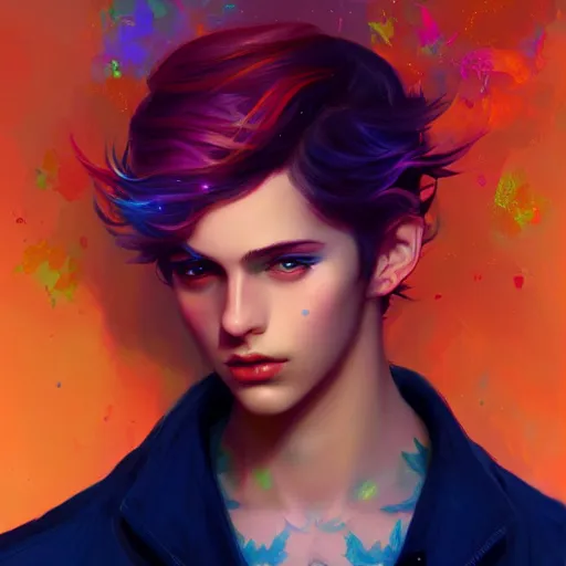 Image similar to colorful and festive captivating prettiest boy ever. rich vivid colors, ambient lighting, dynamic lighting, 4 k, atmospheric lighting, painted, intricate, highly detailed by charlie bowater