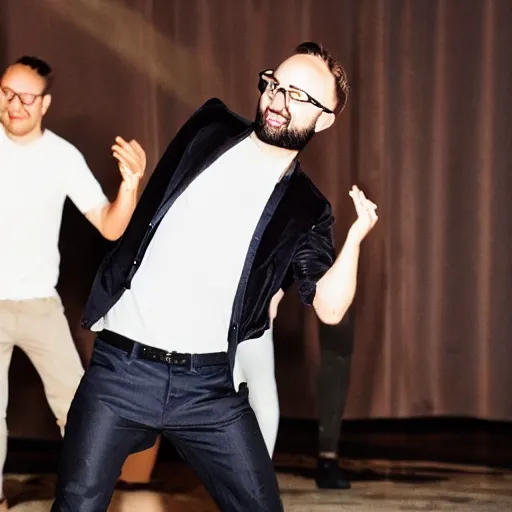 Image similar to photograph of youtuber michael stevens dancing