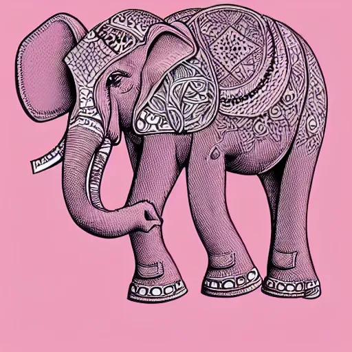 Image similar to pink elephant, fantasy art illustration, vector aesthetics, hyper detailed, minimalistic illustration, one line illustration, line art