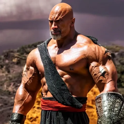 Image similar to photo of a live - action dragon ball z movie featuring dwayne johnson as nappa in full saiyan armor