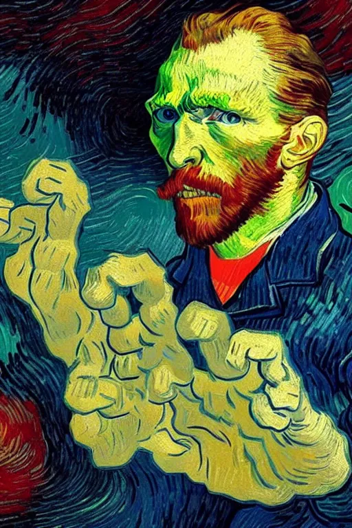 Image similar to vincent van gogh, zx spectrum color palette, anatomy, only two hands, highly detailed, digital painting, artstation, concept art, smooth, sharp focus, illustration, Unreal Engine 5, 8K, art by art by artgerm and greg rutkowski and edgar maxence