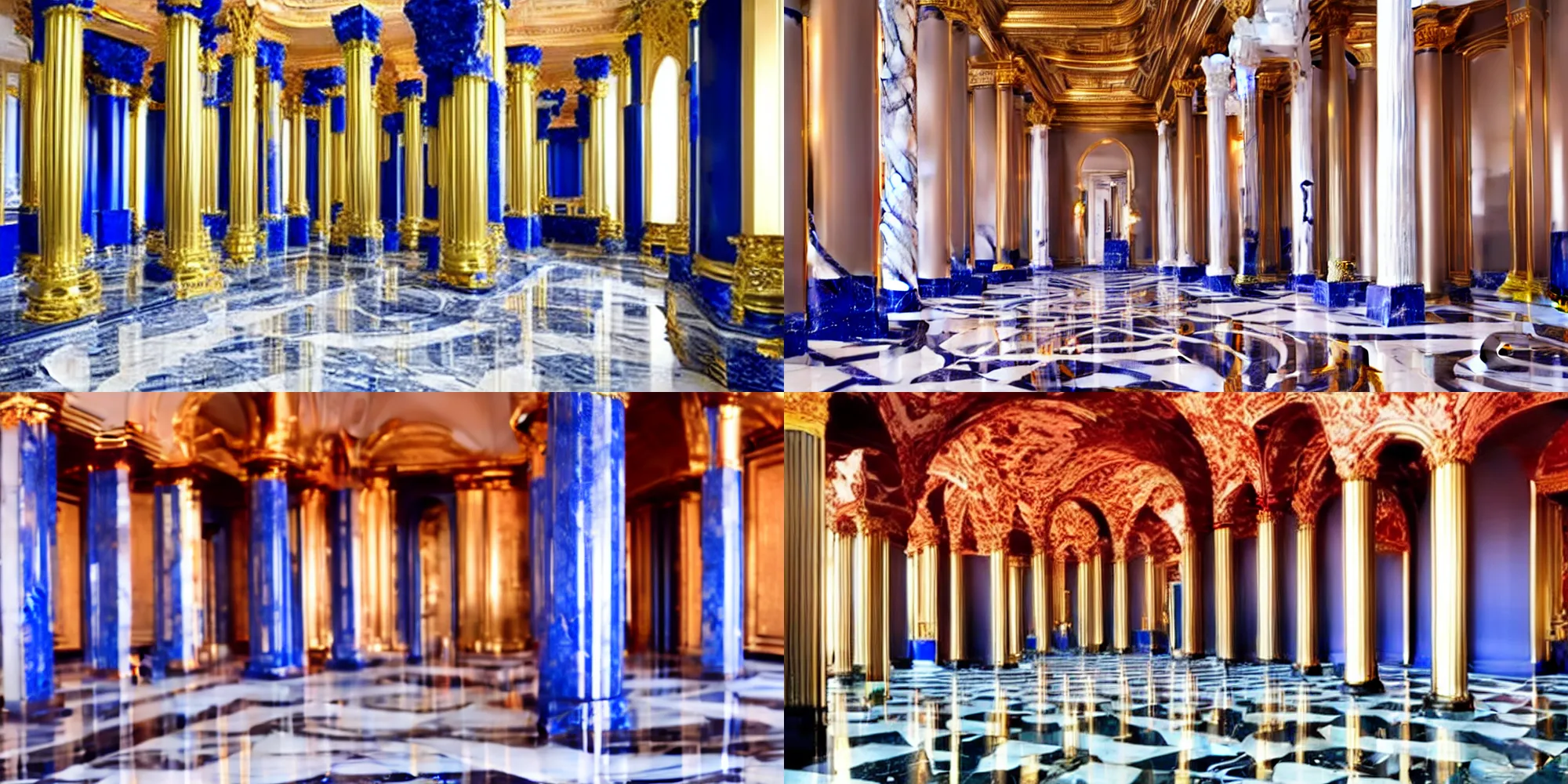 Image similar to Marble room with cobalt and gold pillars