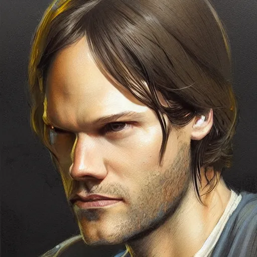 Image similar to “ portrait of jared padalecki by greg rutkowski, young, attractive, highly detailed portrait, scifi, digital painting, artstation, concept art, smooth, sharp foccus ilustration, artstation hq ”