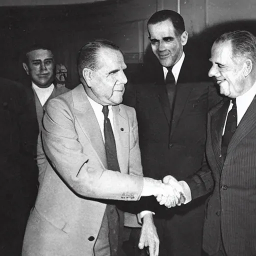 Image similar to Aliens shaking hands with Nixon, 1920s picture