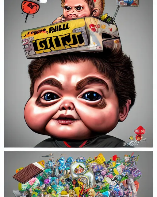 Image similar to garbage pail kid, hyper realism, fine details, concept art, digital art, deviantart artstation, very sharp, in the style of