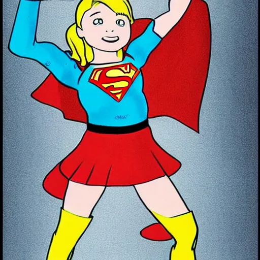 Prompt: a picture of supergirl lifting a trophy drawn by a child.