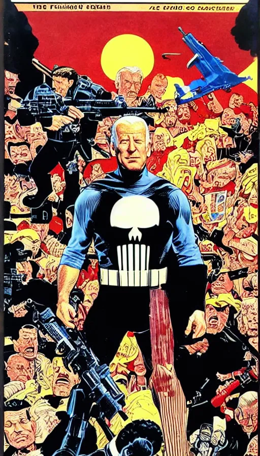 Image similar to joe biden as the punisher. portrait by clyde caldwell and jean giraud and anton otto fischer and john philip falter and will eisner and gil elvgren