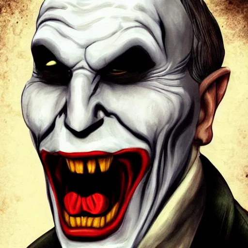 Image similar to voldemort as the joker, highly detailed, trending on artstation