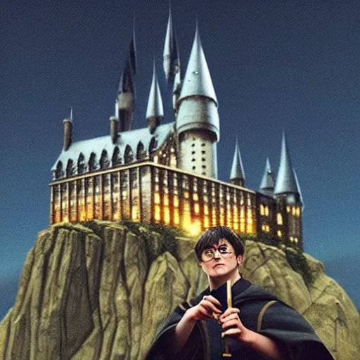 Image similar to “Harry Potter smoking a blunt of marijuana on top of Hogwarts castle”