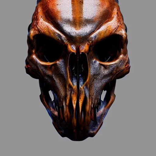 Image similar to the predator skull made from fire, ghibli, unreal 5, DAZ, hyperrealistic, octane render, dynamic lighting, digital art