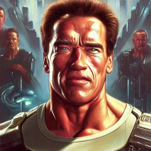 Image similar to Arnold Schwarzenegger in Total Recall, closeup character art by Donato Giancola, Craig Mullins, digital art, trending on artstation