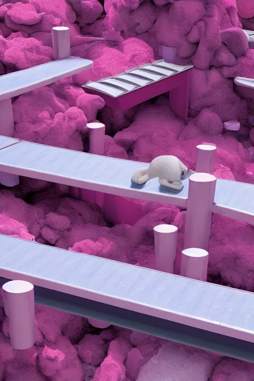 Prompt: conveyor belt transporting pink diapers, fantasy, magic, 4 k, ultra realistic, photorealism, detailed