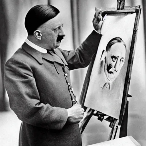Image similar to hitler painting a beautiful picture of himself