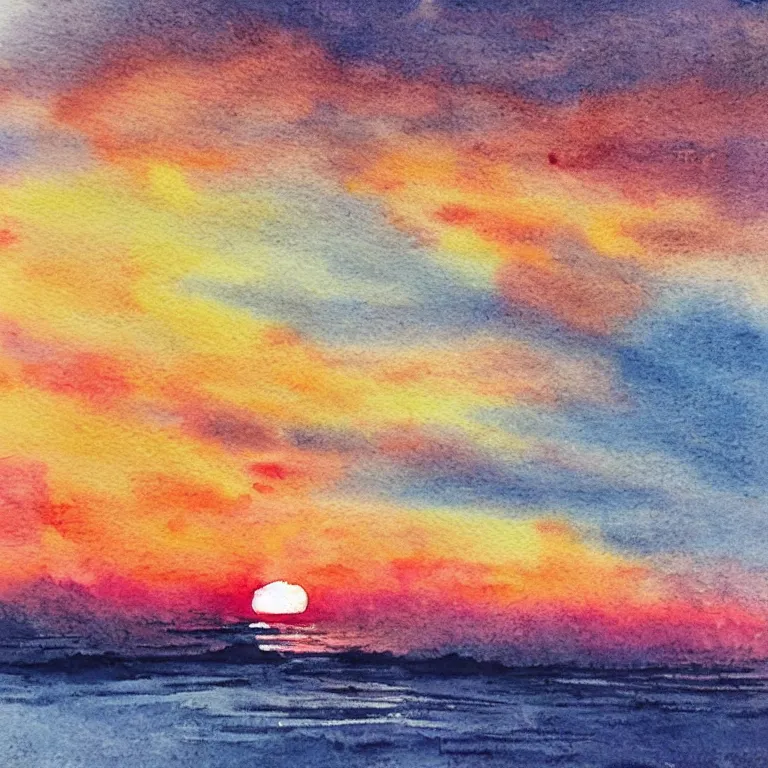 Image similar to watercolor of the most beautiful sunset ever seen