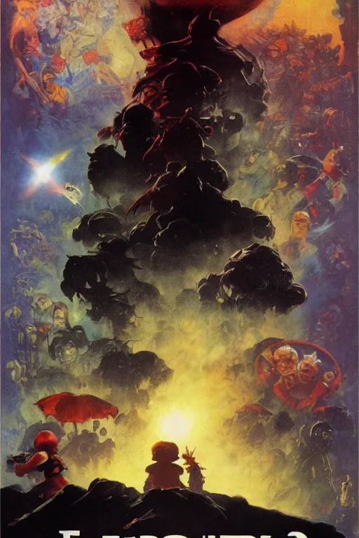 Prompt: Movie poster of EarthBound 3, Highly Detailed, Dramatic, A master piece of storytelling, by frank frazetta, ilya repin, 8k, hd, high resolution print