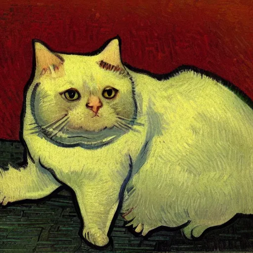 Image similar to a fat cat by vincent van gogh, digital art, trending on artstation