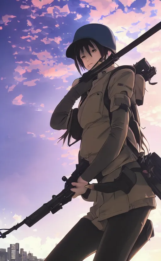 Prompt: anime style, gta 5, panoramic view of girl, searchlights in background, soldier clothing, short hair, hair down, symmetrical facial features, from arknights, hyper realistic, extreme detail, detailed drawing, trending artstation, hd, d & d, realistic lighting, by alphonse mucha, greg rutkowski, sharp focus, backlit, blue eyes