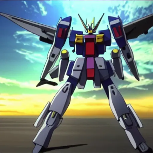 Image similar to a still frame of a gundam anime, animated by kyoto animation