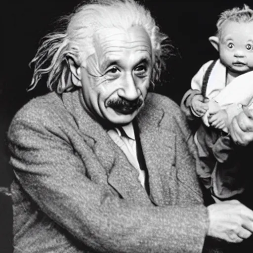 Prompt: photo of Einstein teaching baby Yoda mathematics