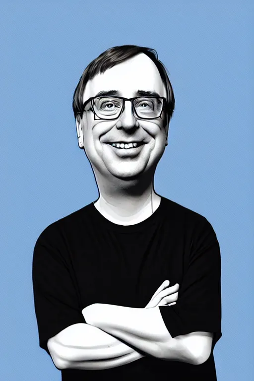 Prompt: full length illustration of linus torvalds, digital painting, trending on art station and devian art, pop art, low polygons illustration