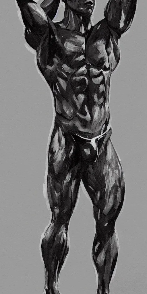 Image similar to thick long paint brush strokes, outline suggesting the physique of one!!! thin athletic man doing pullup, matte paint colors, minimal painting, negative space, long flowing brush strokes, very abstract trending on artstation