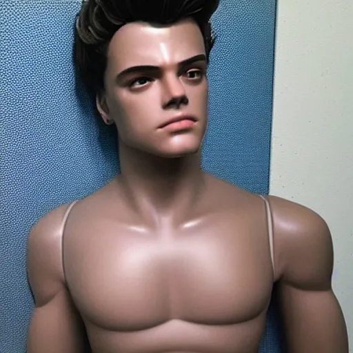 Image similar to “a realistic detailed photo of a guy who is an attractive humanoid who is half robot and half humanoid, who is a male android, Ethan Dolan, shiny skin, posing like a statue, blank stare”