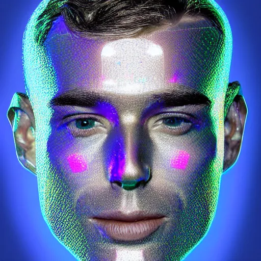 Image similar to a 3d human head made up of shiny holograms