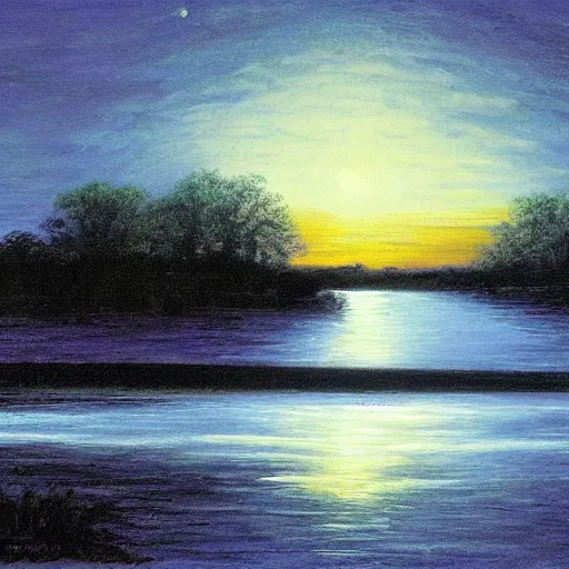 Image similar to mississippi river in the moonlight by bob ross,