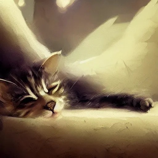 Image similar to Kitten Sleeping digital Art, Greg rutkowski, Trending artstation,cinematic