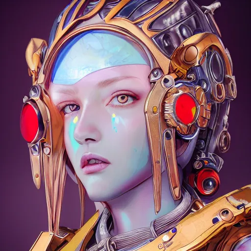 Image similar to studio portrait of lawful good colorful female holy mecha paladin absurdly beautiful, elegant, young sensual graceful woman, ultrafine hyperrealistic detailed face illustration by kim jung gi, irakli nadar, intricate linework, sharp focus, bright colors, matte, octopath traveler, final fantasy, unreal engine highly rendered, global illumination, radiant light, intricate environment