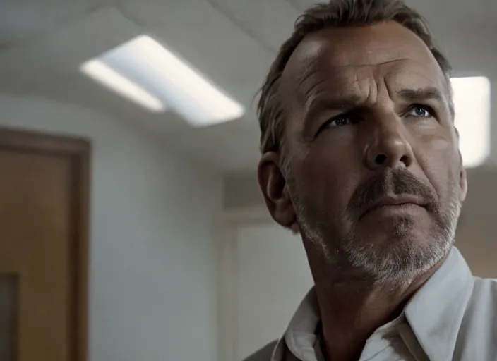 Image similar to film still of!!!!! kevin costner!!!!! as jim hopper in stranger things, 4 k