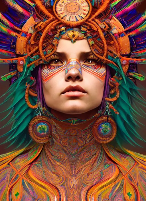 Image similar to hyper detailed ultra sharp of a beautiful tribal shaman trance girl. trending on artstation, warpaint aesthetic, earthwave, colorful, psychedelic, ornate, intricate, digital painting, concept art, smooth, sharp focus, illustration, art by artgerm and greg rutkowski and alphonse mucha, 8 k