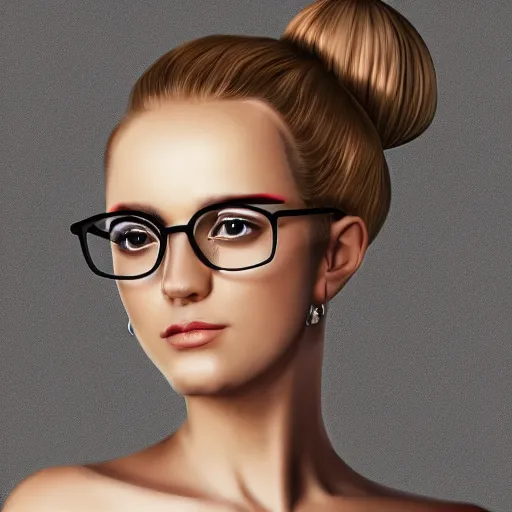 Image similar to a severe french woman with blonde hair tied in a strict bun, spectacles, lots of makeup, rich, character portrait, digital art, high quality, 8 k, detailed, d & d character,