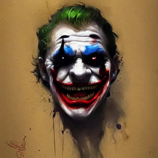 Prompt: joker, crazy face, facepalm, paint by greg rutkowski