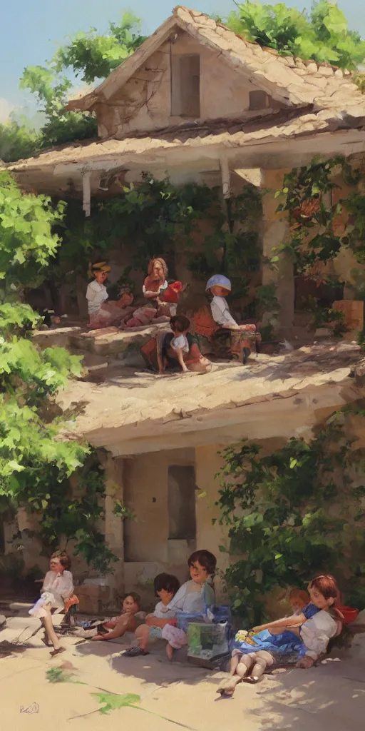 Image similar to Painting of children resting in the shade of a patio in a rural village by Cushart Krenz