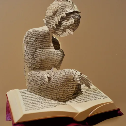 Image similar to cut paper sculpture of belle, reading a book